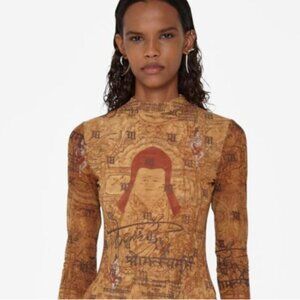 MSBHV Orange Goa Sheer Avant Garde Long Sleeve Bodysuit Sz Medium